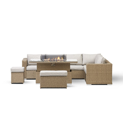 CORNER RISING DINING SET WITH FIRE PIT (NATURAL