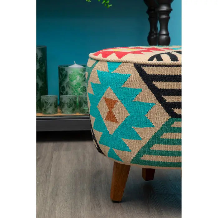 Multi Coloured Round Footstool