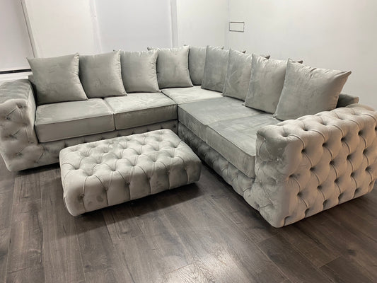 Light Grey Harley Corner Sofa with footstool