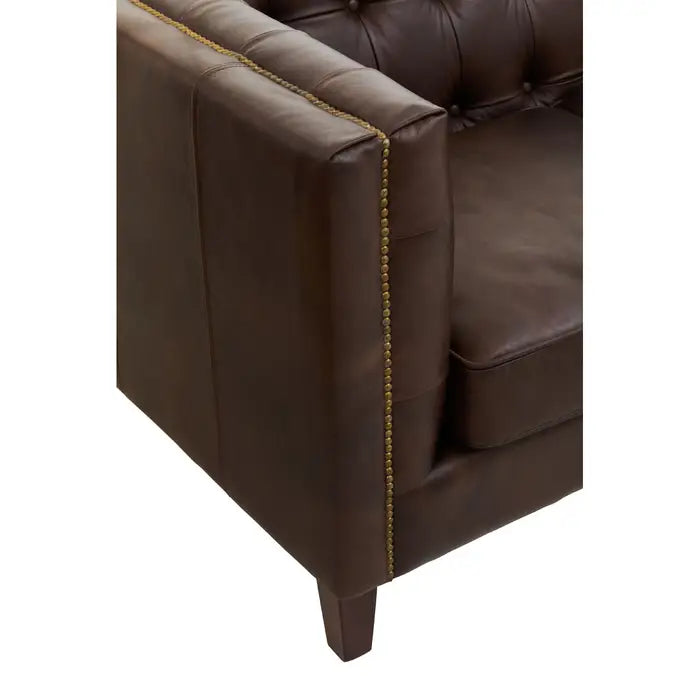 King Three Seater Tufted Back Leather Sofa