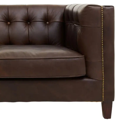 King Three Seater Tufted Back Leather Sofa