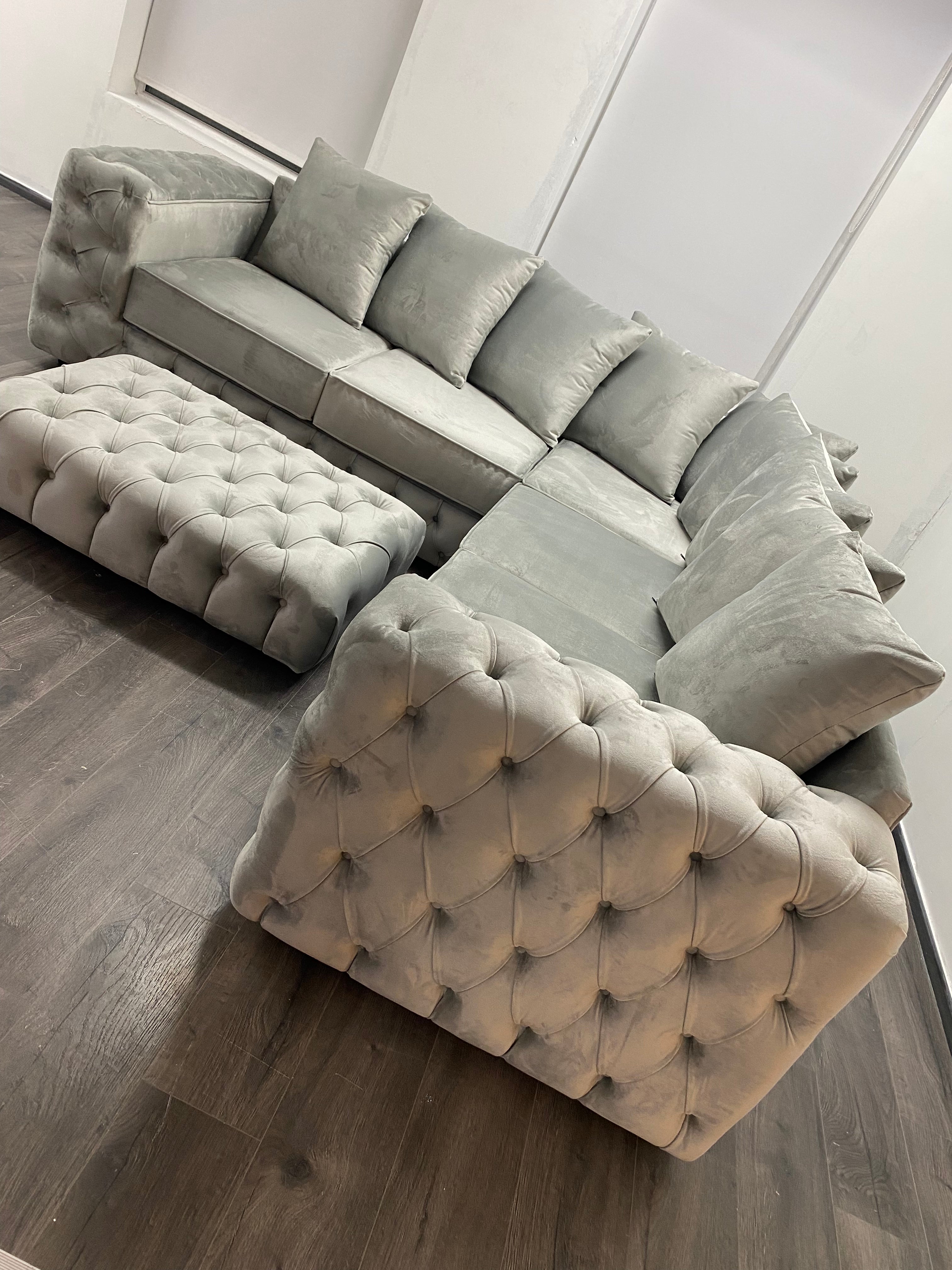 Light grey store chesterfield corner sofa