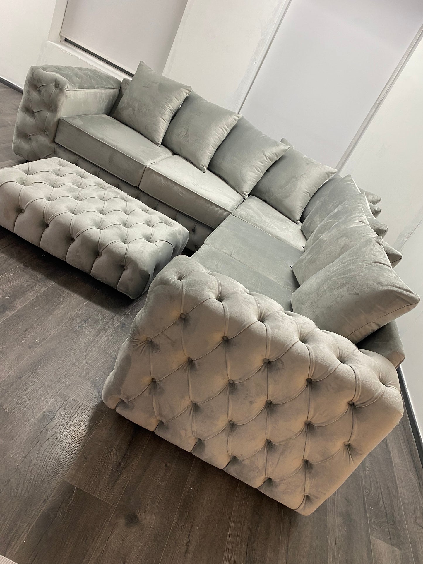 Light Grey Harley Corner Sofa with footstool