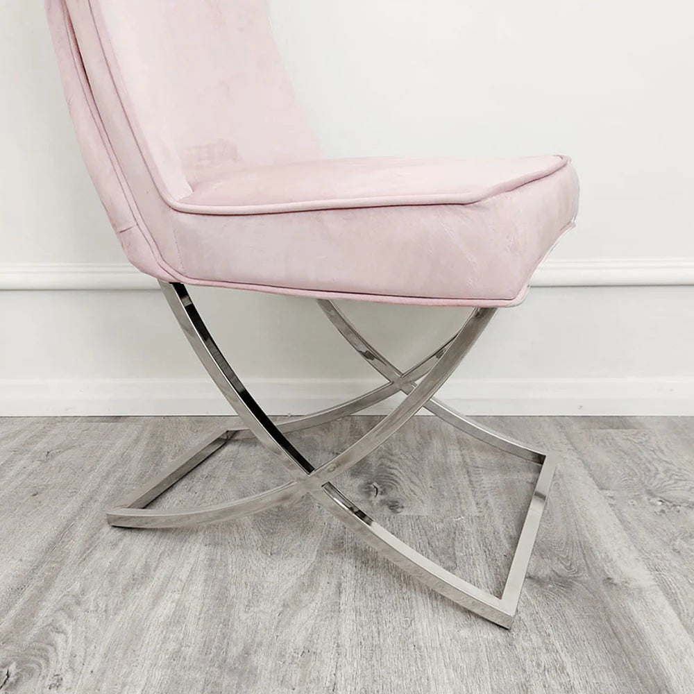 Sandhurst Dining Chair X Leg in Pink Velvet