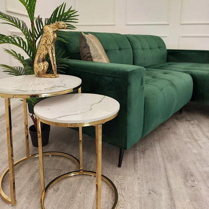 Hallo Nest of 2 Tall Gold End Tables with Polar White Sintered Stone Tops