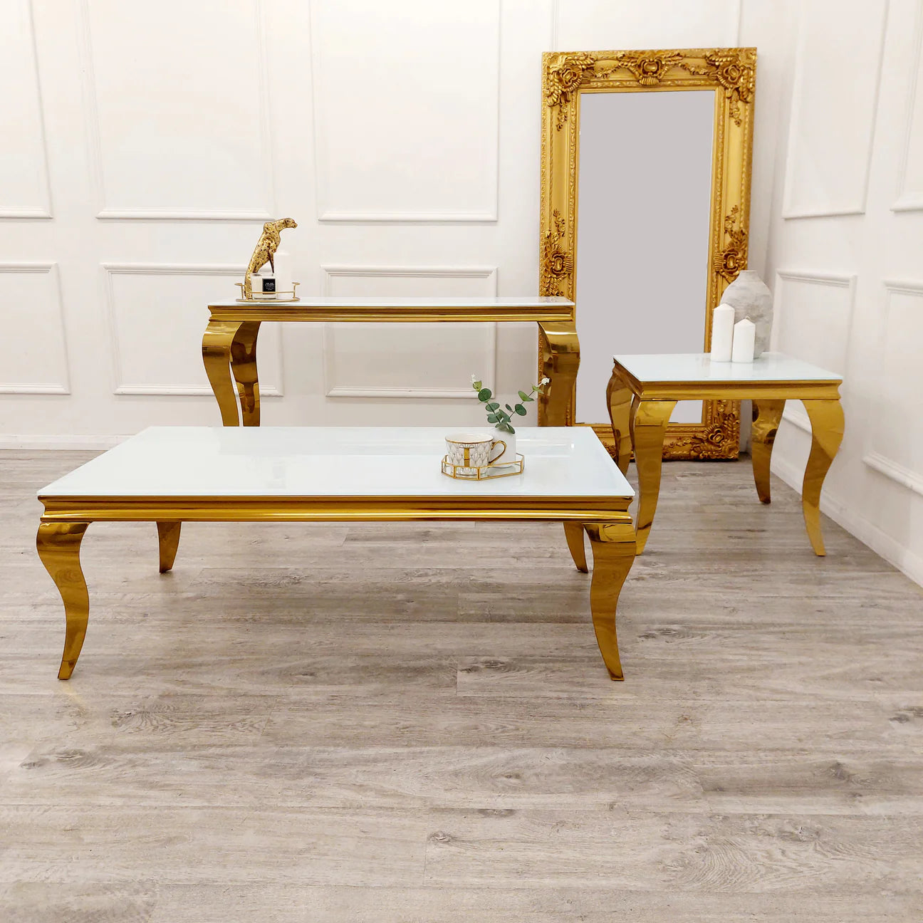 Louis Gold Coffee Table white Glass