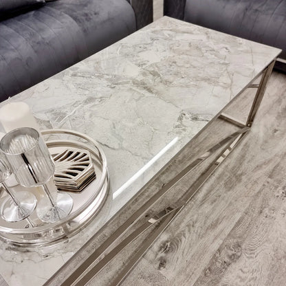 Stella Chrome Coffee Table with Stomach Ash Grey Sintered Top