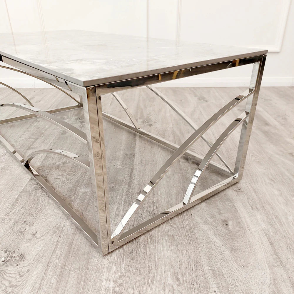 Stella Chrome Coffee Table with Stomach Ash Grey Sintered Top