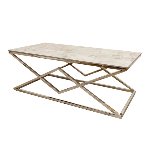 Etta Chrome Coffee Table with Stomach Ash Sintered Stone Top