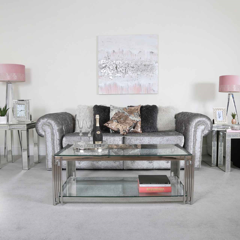 Coco Steel Tubes and Clear Glass Coffee Table