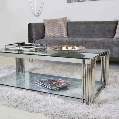 Coco Steel Tubes and Clear Glass Coffee Table