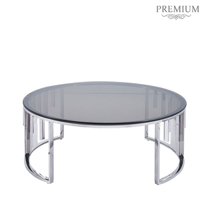 Osen Round Chrome Metal with Smoke Glass Top Coffee Table