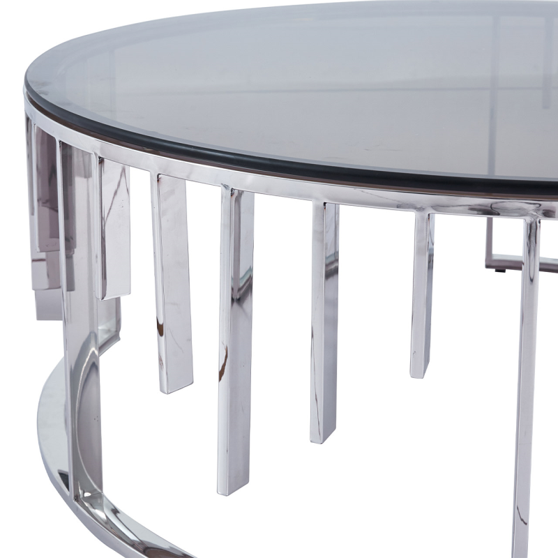 Osen Round Chrome Metal with Smoke Glass Top Coffee Table