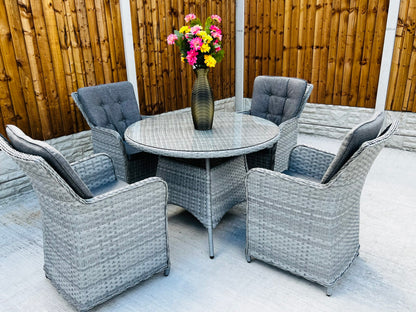 Round Rattan Garden Dining Table with 4 Chairs