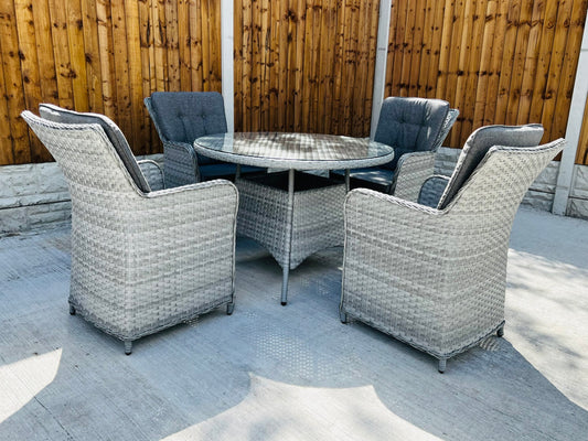 Round Rattan Garden Dining Table with 4 Chairs