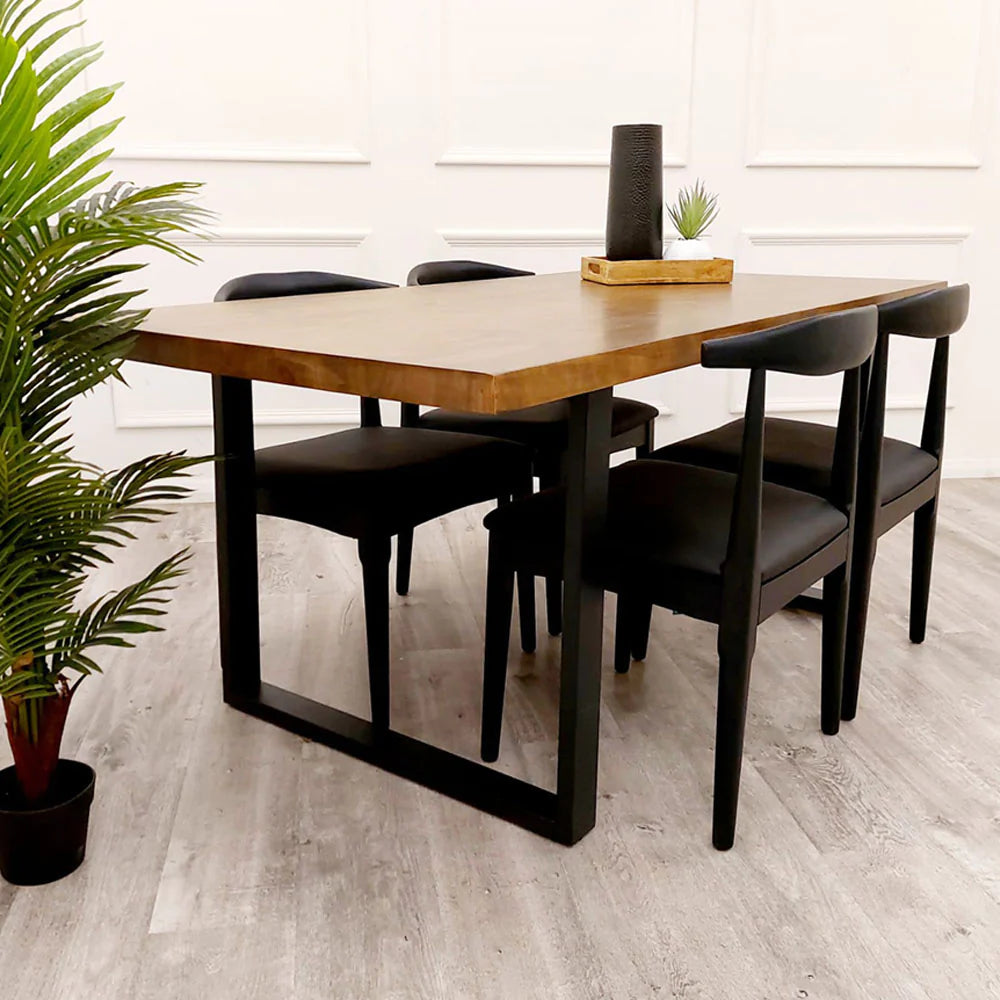 Fretta 1.8 Dining Table Solid Dark Pine wood with Matt Black Metal Legs