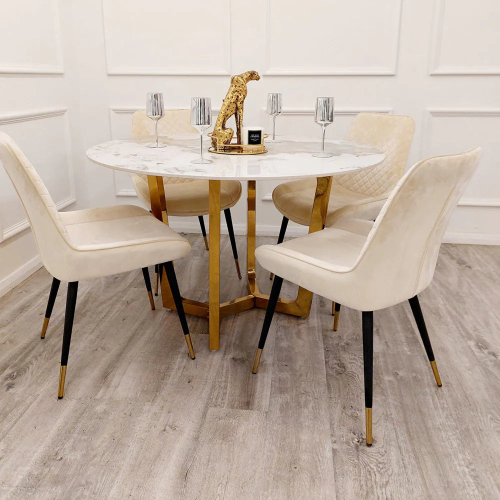 Lucia Gold 1.2 Round Dining Table with Sintered Stone Top