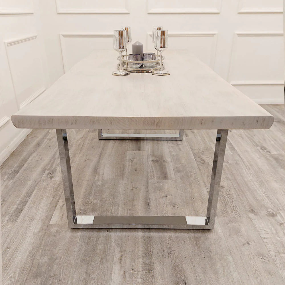 Fretta 1.8 Dining Table Solid Light Pine wood with Chrome Metal Legs