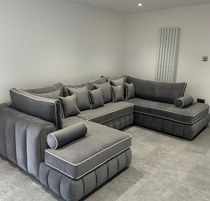 Luxe Piped U Shape Sofa