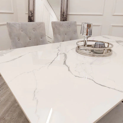 Lucia 1.6 Chrome Dining Table with Polar White Sintered Stone Top