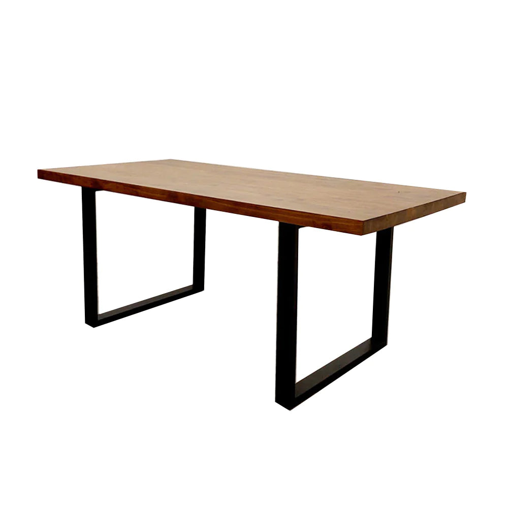 Fretta 1.8 Dining Table Solid Dark Pine wood with Matt Black Metal Legs