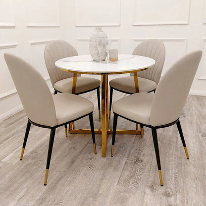 Jalo Gold 90cm Round Dining Table with Polar White Sintered Stone Top